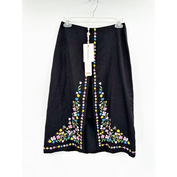 Ted Baker Hampton Floral Embroidered Black A-Line Skirt Size 4 NWT - Picture 2 of 5